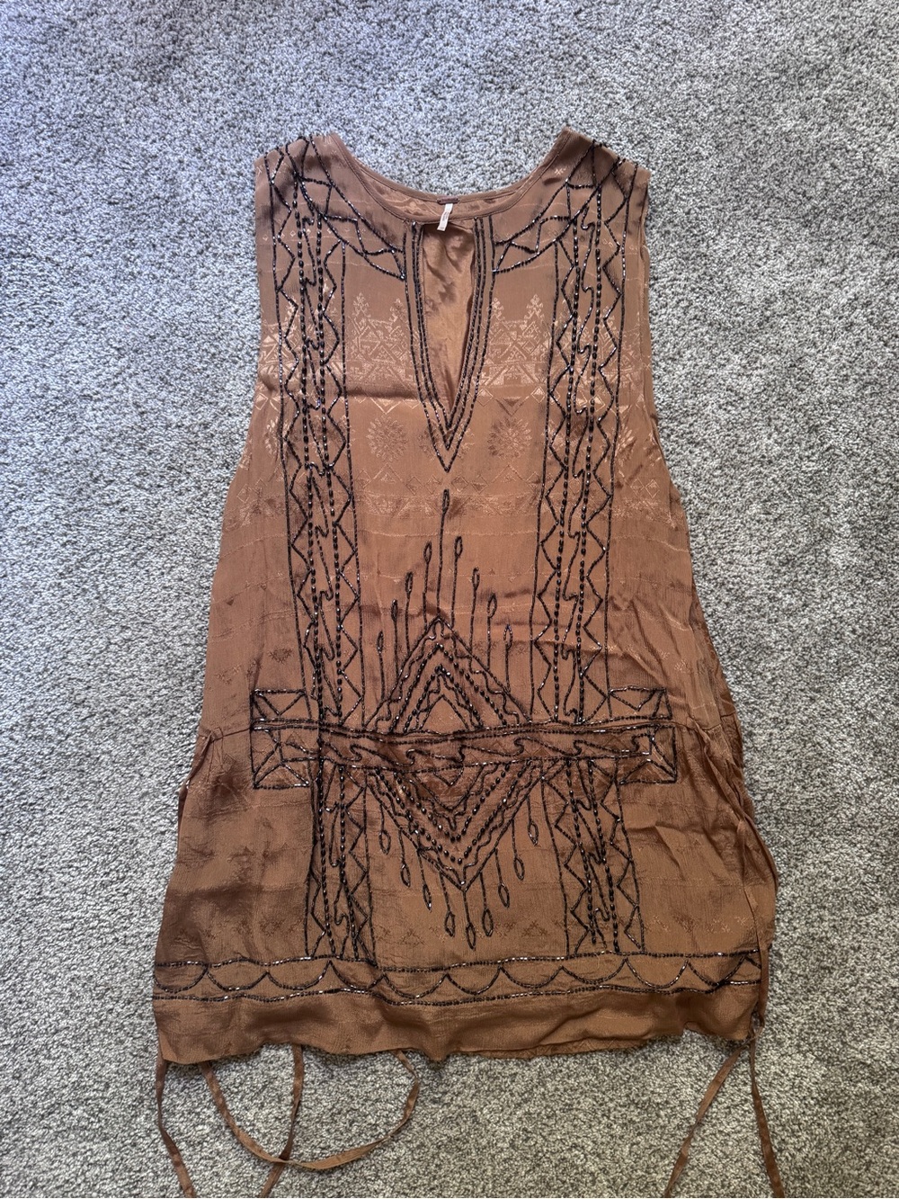 Free People Brown Silk Sleeveless Beaded Tunic